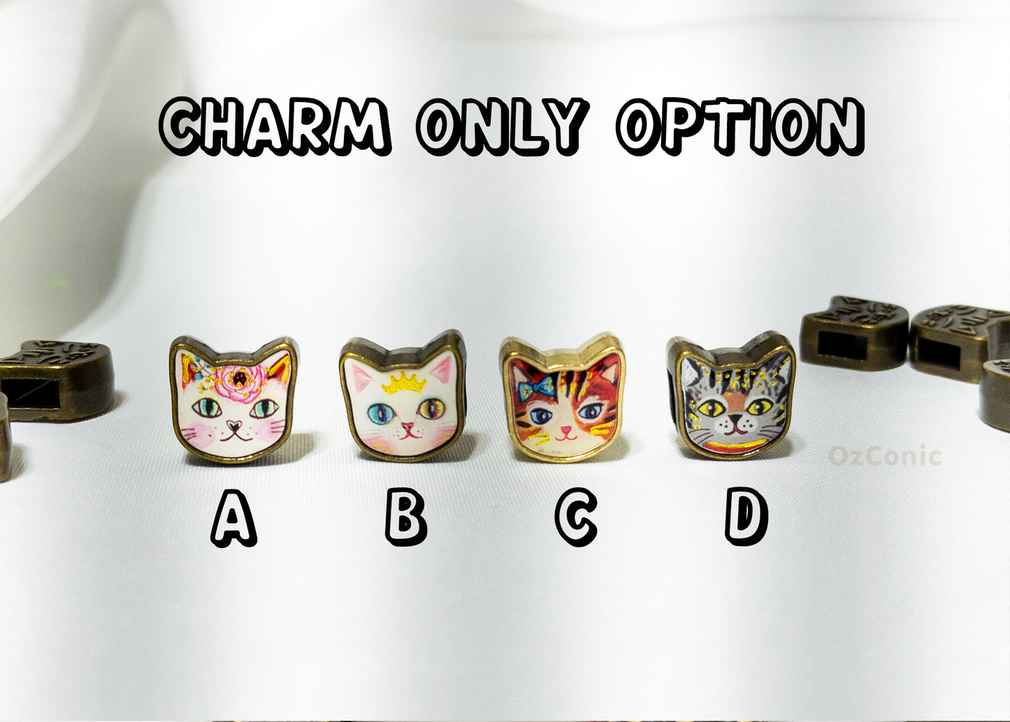 Cute Burnished Brass Cat Charm - Bracelet