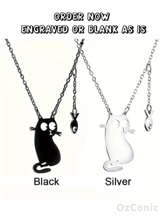 Little Cat Loves To Eat Fish Necklace