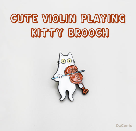 Cute Violin Playing Kitty Brooches