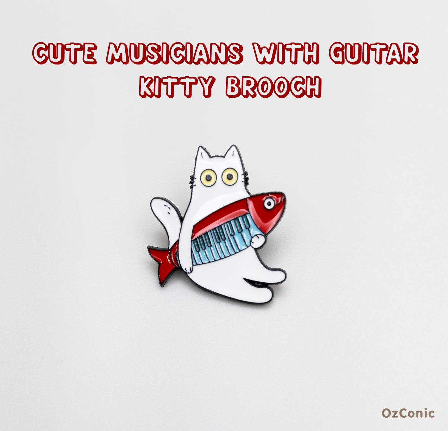 Cute Guitar Playing Musician Kitty Brooch