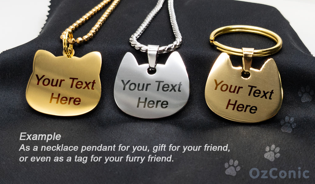 Three cat-shaped pendants with 'Your Text Here'