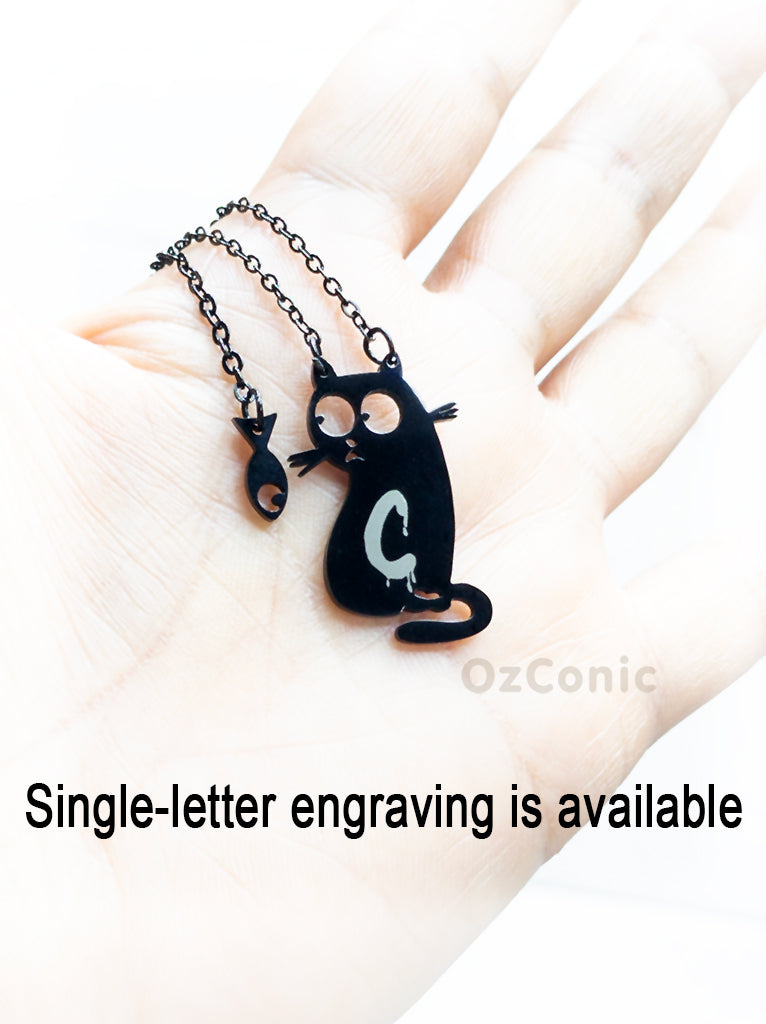 Little Cat Loves To Eat Fish Necklace