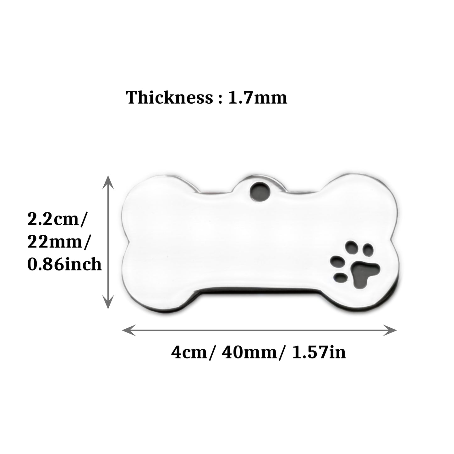Personalized Bone Shape Pet ID Tag: Laser Engraved Stainless Steel Charm 4cm Medium Size