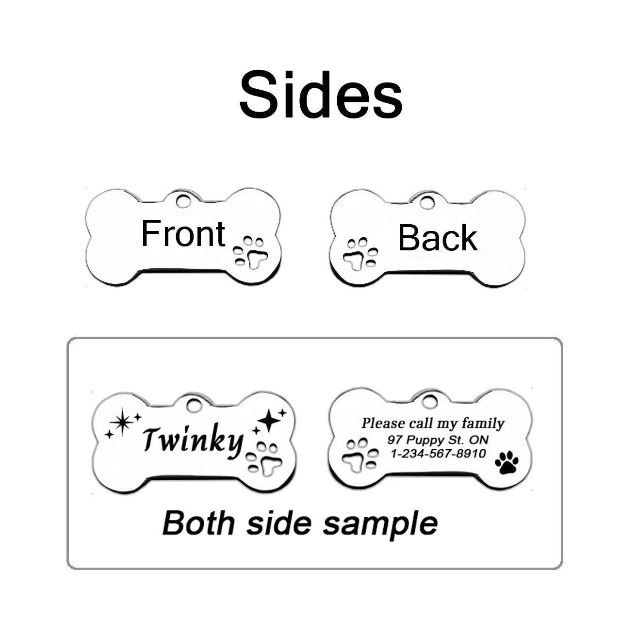 Personalized Bone Shape Pet ID Tag: Laser Engraved Stainless Steel Charm 4cm Medium Size