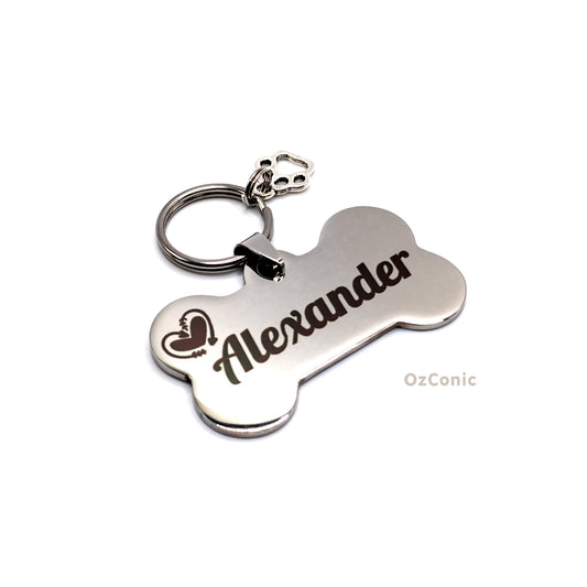 Personalized Bone Shape 5cm Pet ID Tag: Laser Engraved Stainless Steel Charm Large Size
