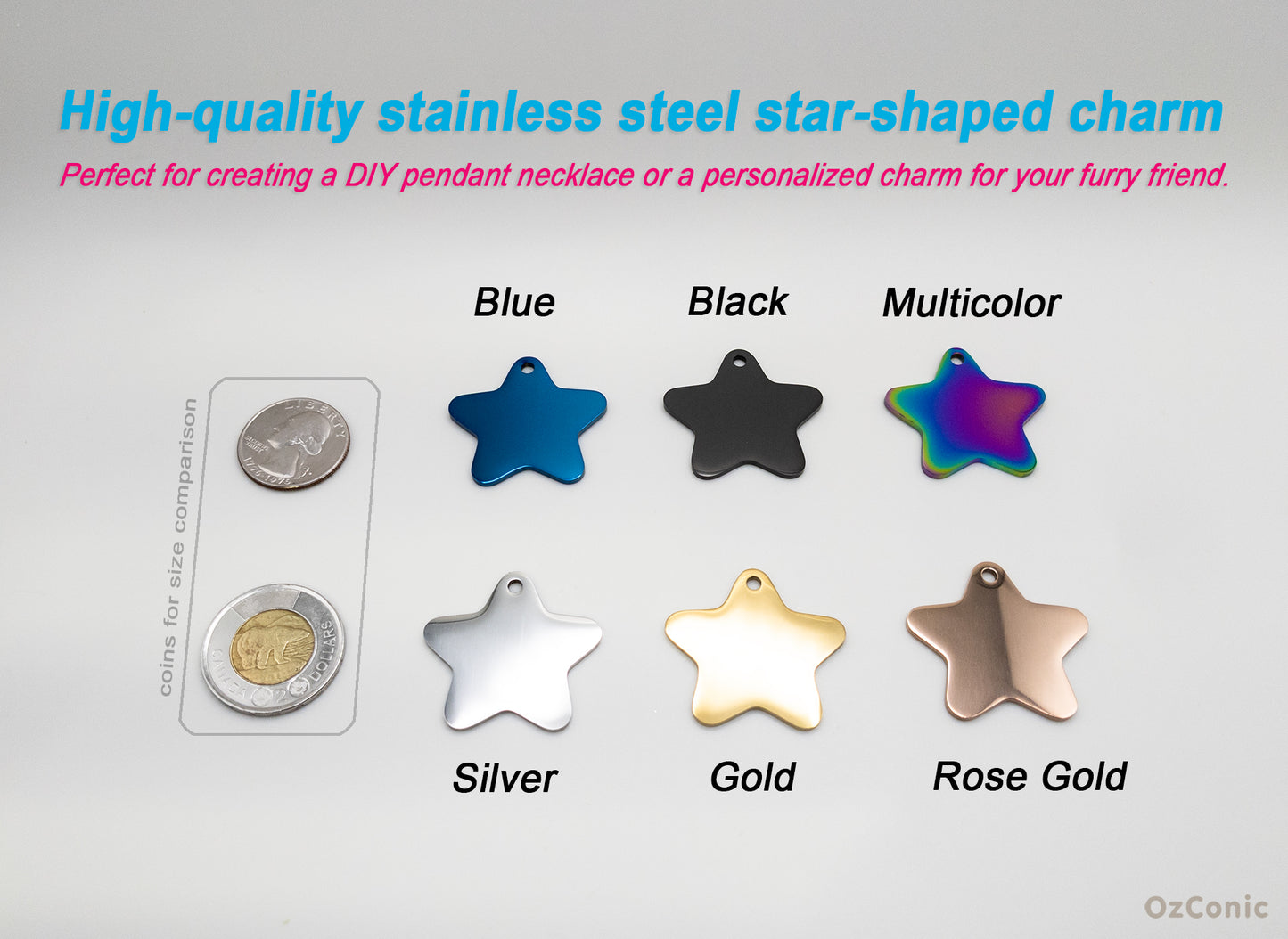 Personalized Star Shaped Pet ID Tag: Laser Engraved Stainless Steel Charm 3.5cm