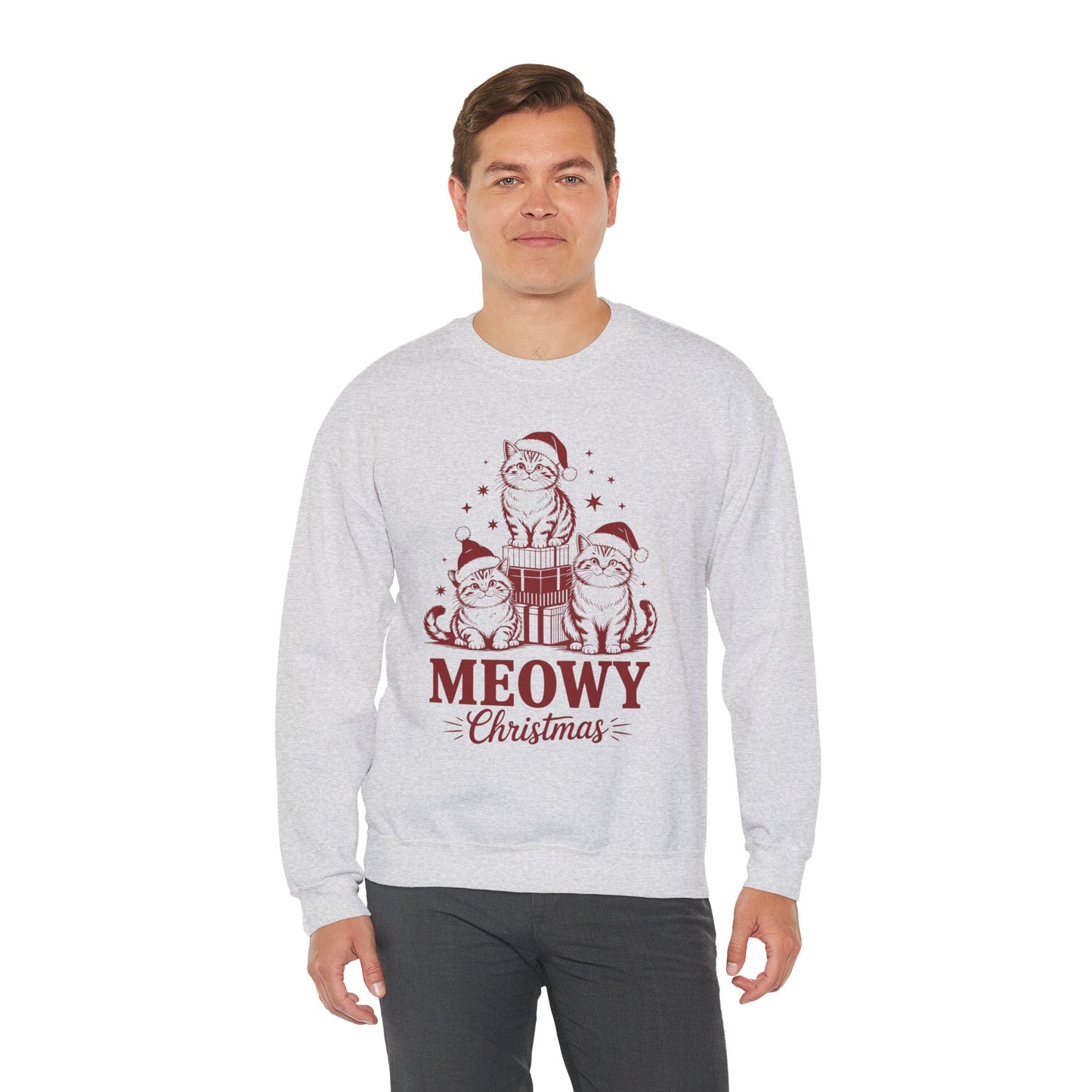 Meowy Christmas Sweatshirt — Festive Cat Holiday Crewneck