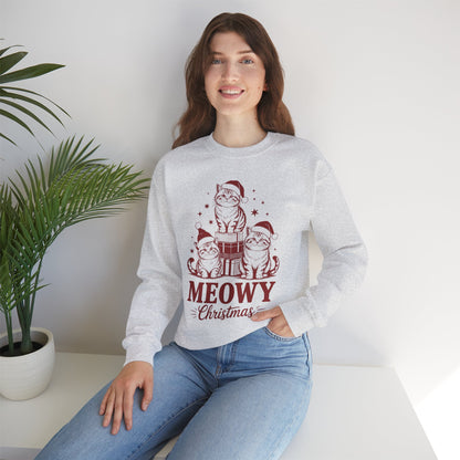 Meowy Christmas Sweatshirt — Festive Cat Holiday Crewneck