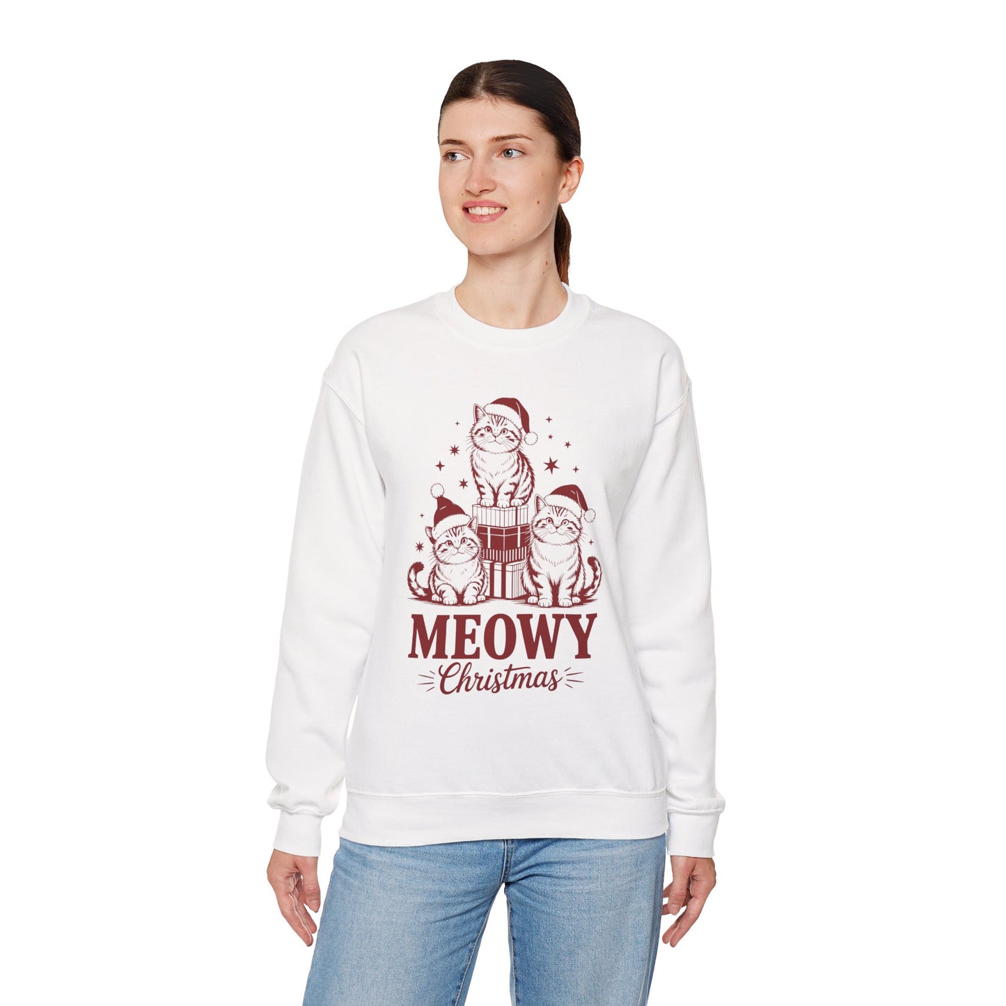 Meowy Christmas Sweatshirt — Festive Cat Holiday Crewneck