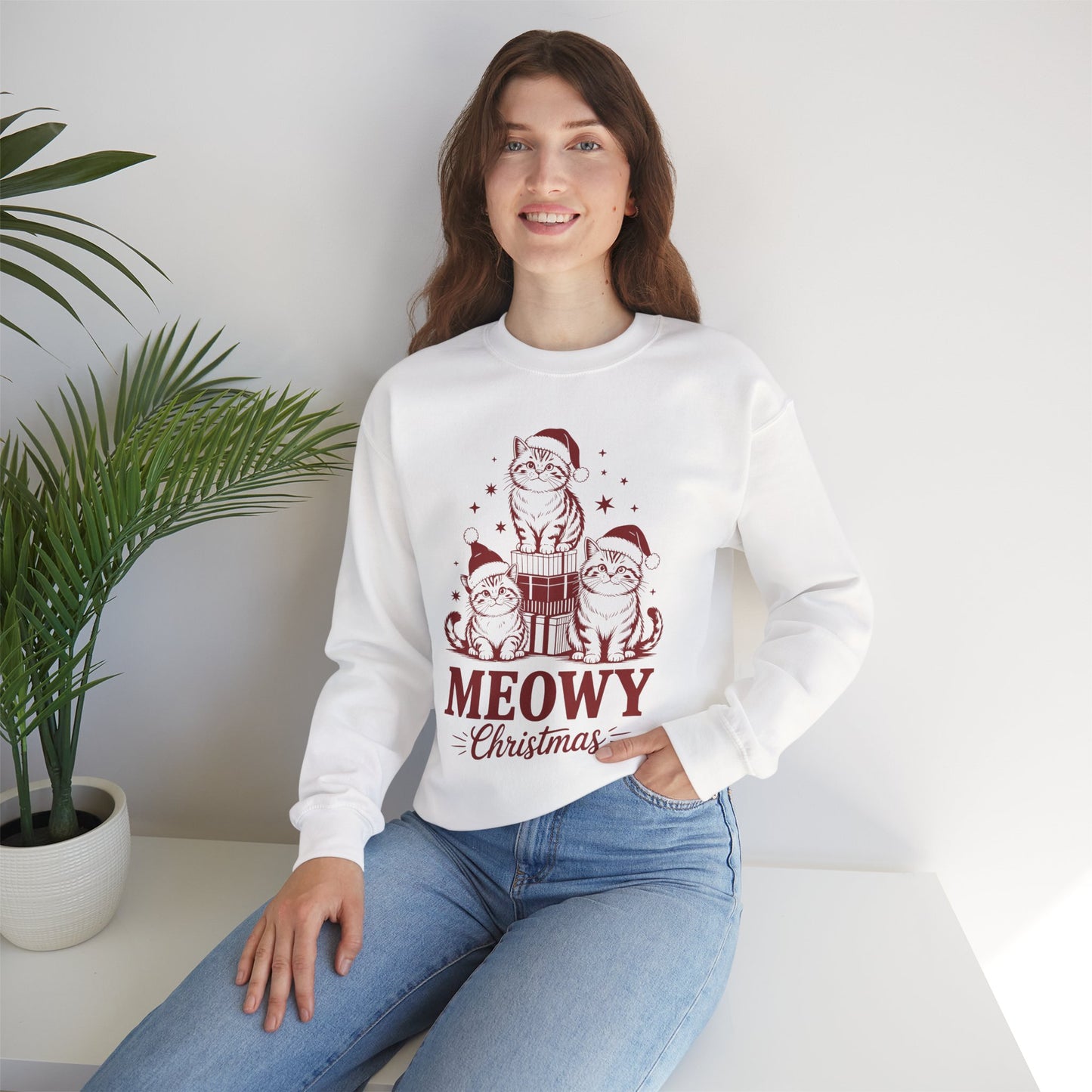 Meowy Christmas Sweatshirt — Festive Cat Holiday Crewneck