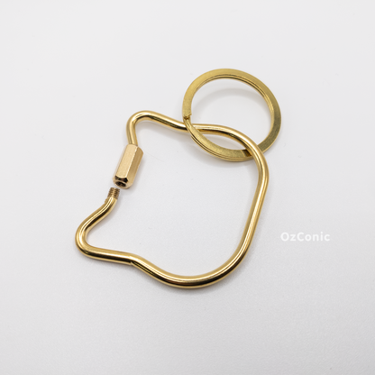 Brass Handcrafted Spiral Clasp Keychain with a Cute Cat Design