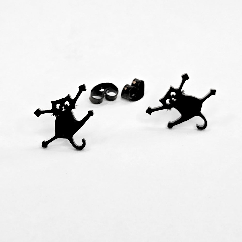 Clinging Black Cat Studs