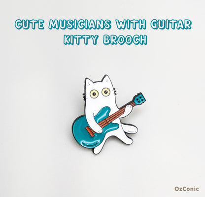 Cute Rockin' Guitar Kitty Brooch