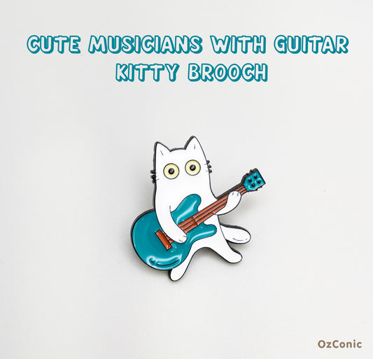 Cute Rockin' Guitar Kitty Brooch