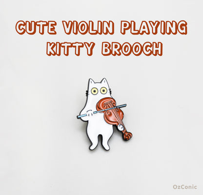 Cute Violin Playing Kitty Brooches