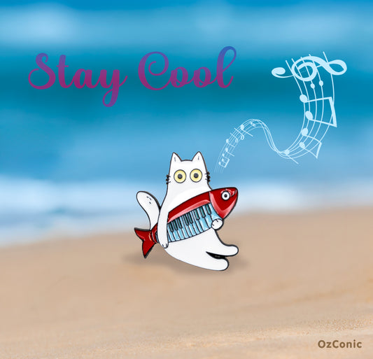 Cute Guitar Playing Musician Kitty Brooch
