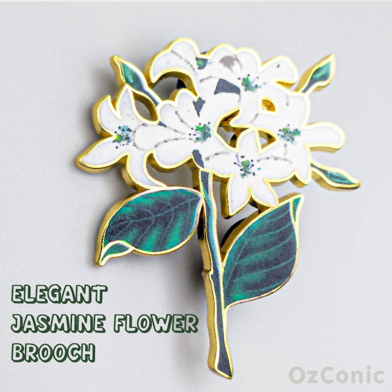 Elegant jasmine flower brooch with gold accents