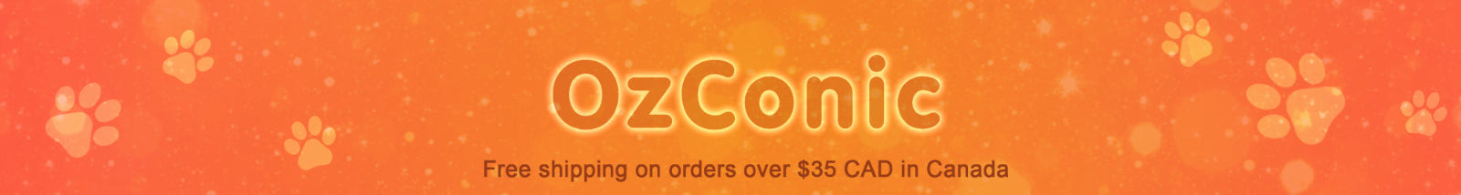 OzConic logo on an orange background with paw prints