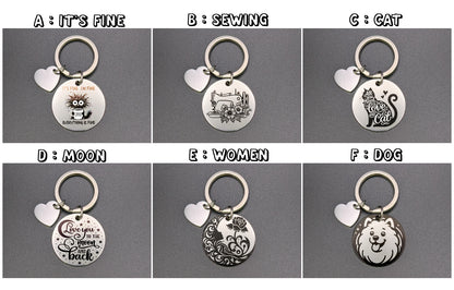 Personalized Heart and Round Keychain: Laser Engraved Stainless Steel Gift
