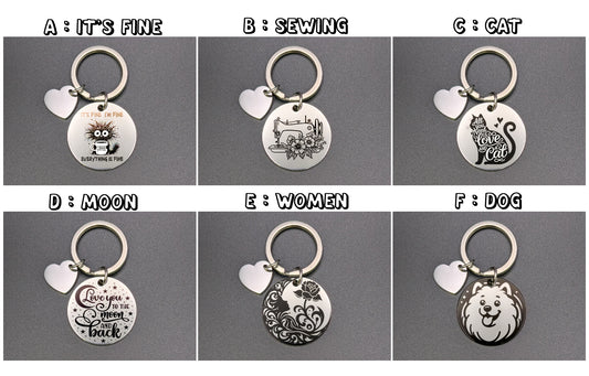 Personalized Heart and Round Keychain: Laser Engraved Stainless Steel Gift