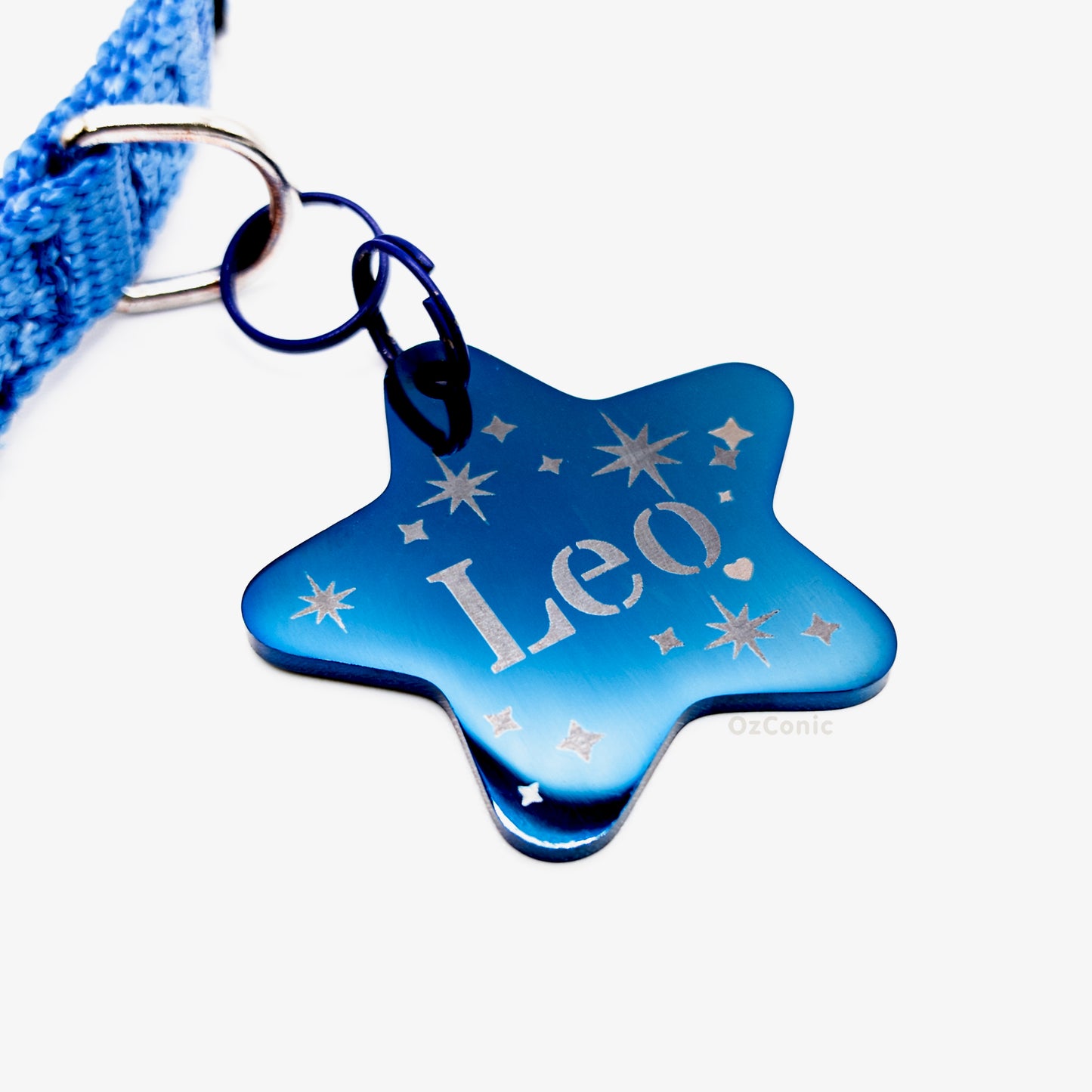 Personalized Star Shaped Pet ID Tag: Laser Engraved Stainless Steel Charm 3.5cm