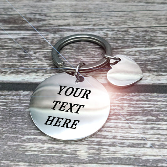 Personalized Heart and Round Keychain: Laser Engraved Stainless Steel Gift