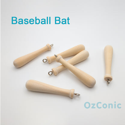 Wooden baseball bats with metal ends, branded 'OzConic'.