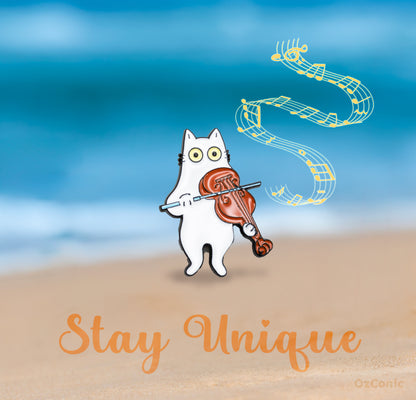 Cartoon cat playing violin with musical notes