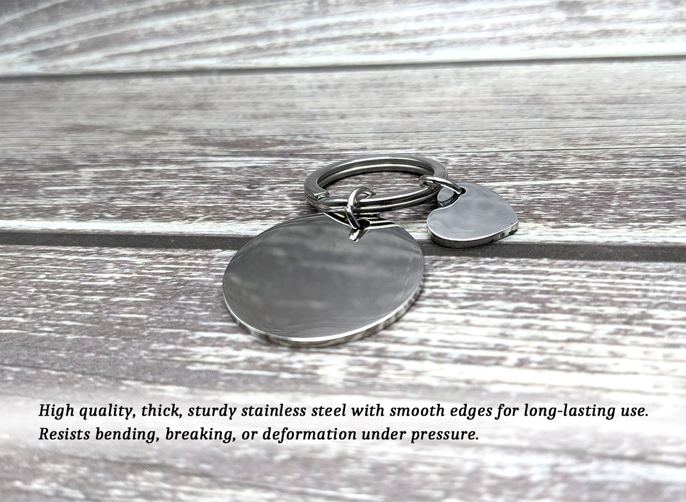 Metal keychain with heart-shaped tag