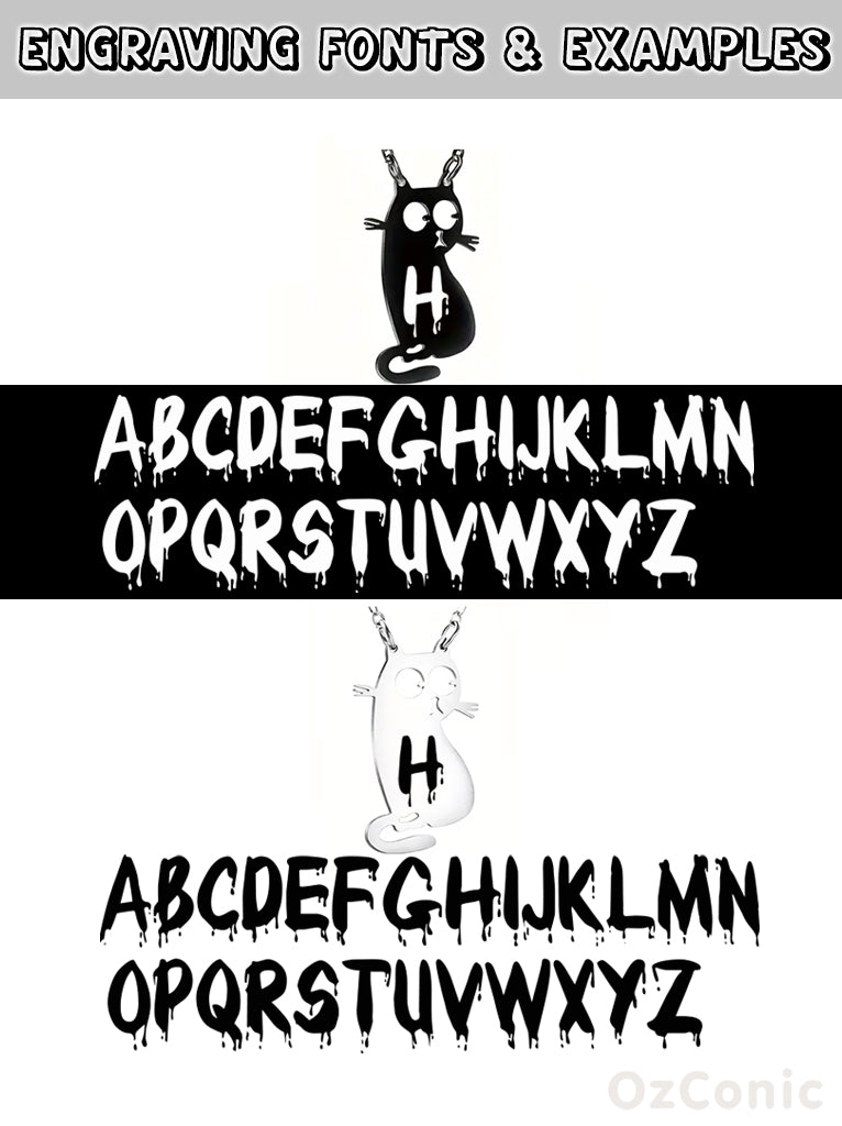 Two sets of engraved fonts with a cartoon character design
