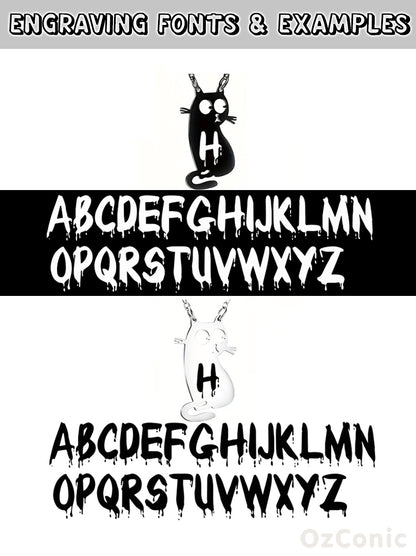 Two sets of engraved fonts with a cartoon character design