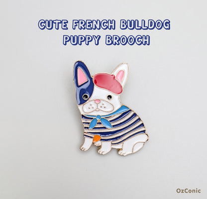 Cute French Bulldog puppy brooch with a blue outfit 