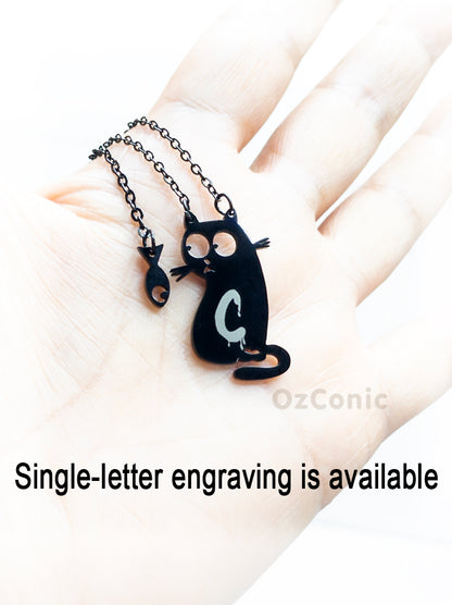 Little Cat Loves To Eat Fish Necklace