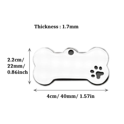 Personalized Bone Shape Pet ID Tag: Laser Engraved Stainless Steel Charm 4cm Medium Size