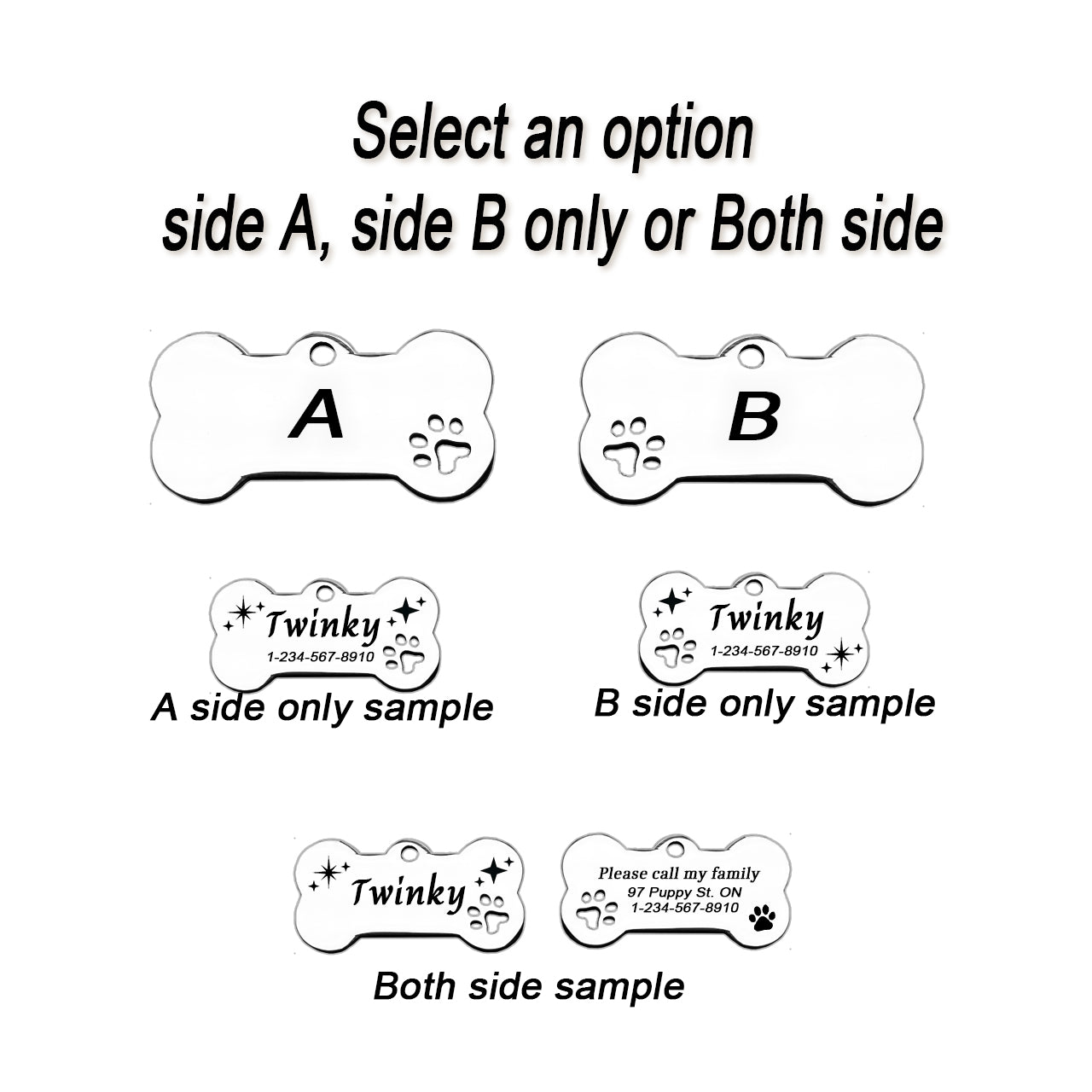 Personalized Bone + Paw Shaped Pet ID Tag: Laser Engraved Stainless Steel M or L Size