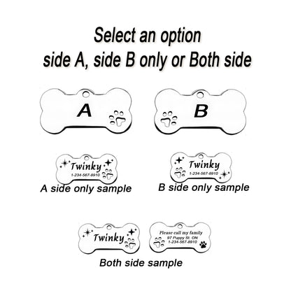 Personalized Bone + Paw Shaped Pet ID Tag: Laser Engraved Stainless Steel M or L Size