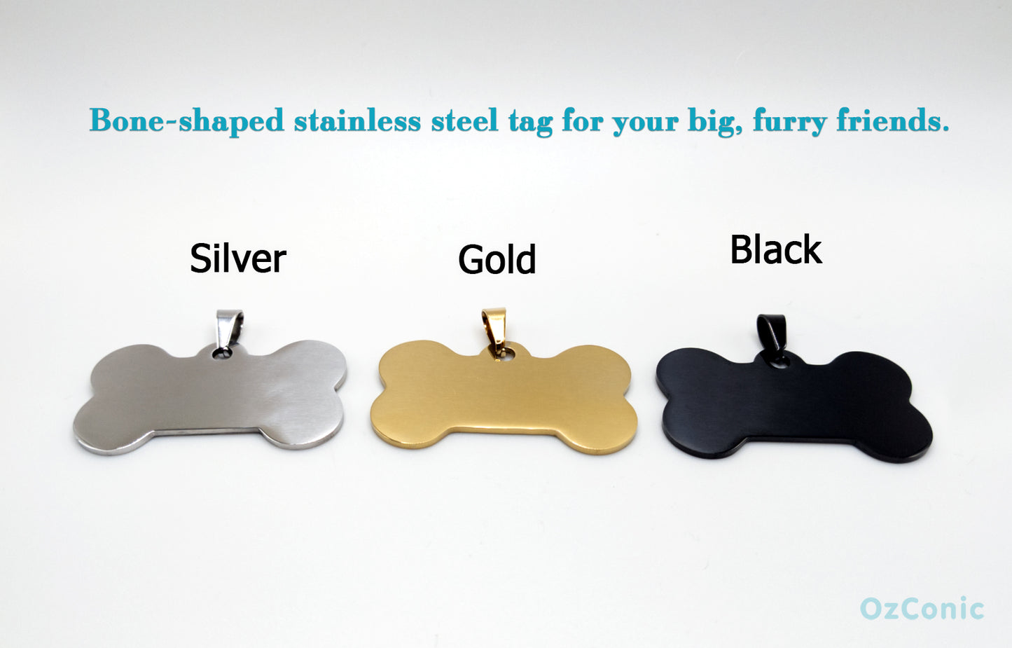 Personalized Bone Shape 5cm Pet ID Tag: Laser Engraved Stainless Steel Charm Large Size