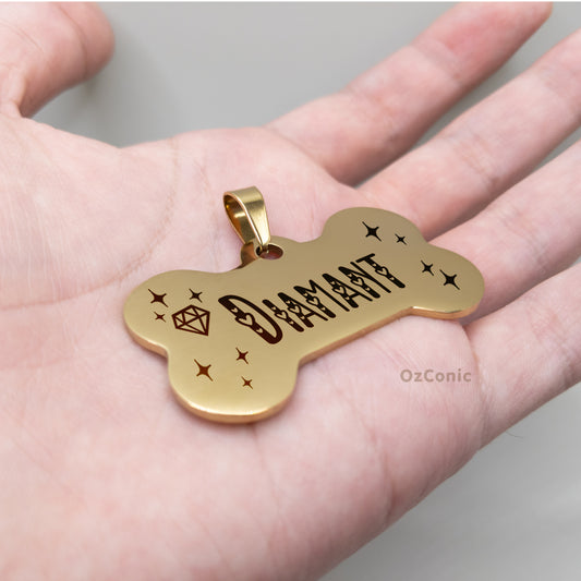 Personalized Bone Shape 5cm Pet ID Tag: Laser Engraved Stainless Steel Charm Large Size