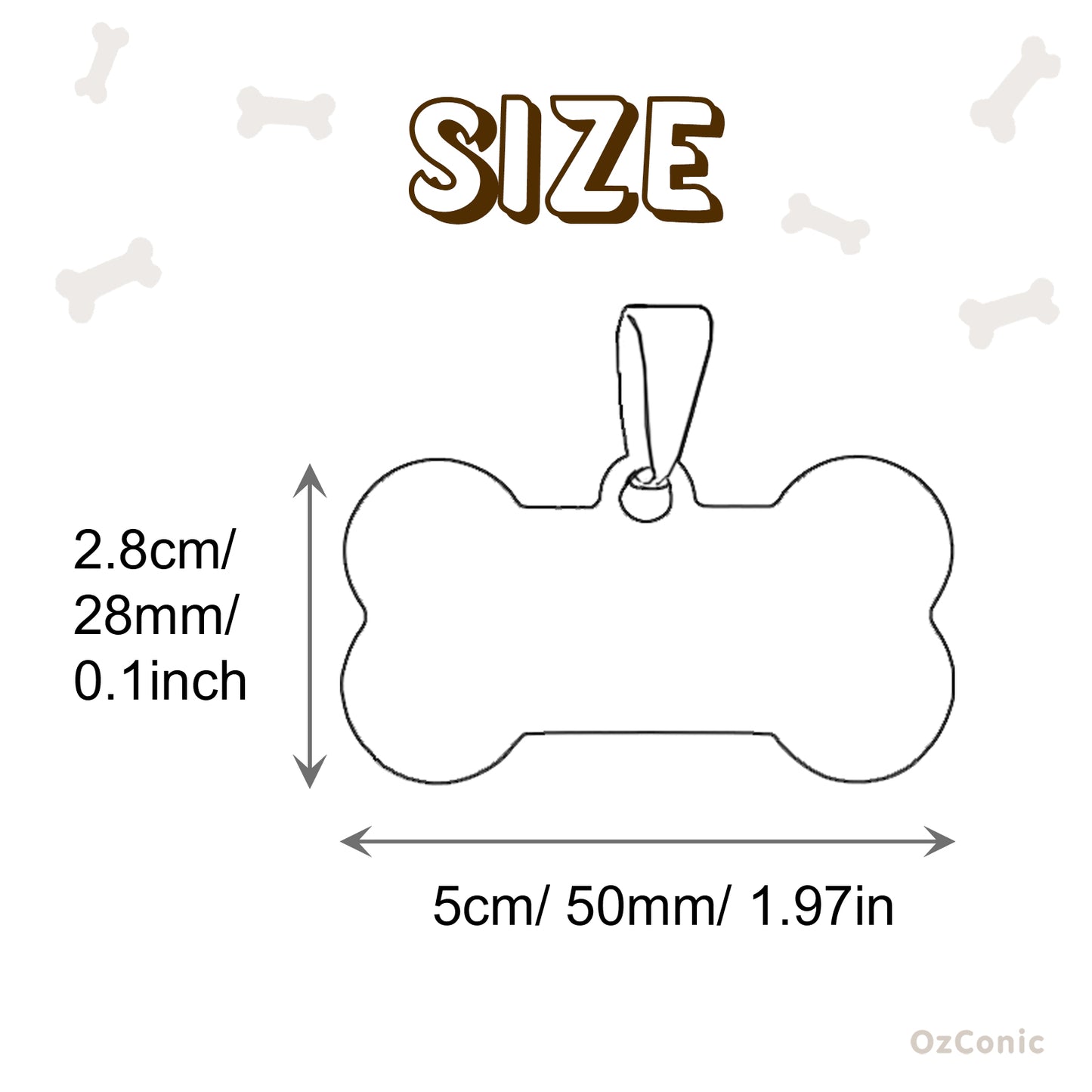 Personalized Bone Shape 5cm Pet ID Tag: Laser Engraved Stainless Steel Charm Large Size