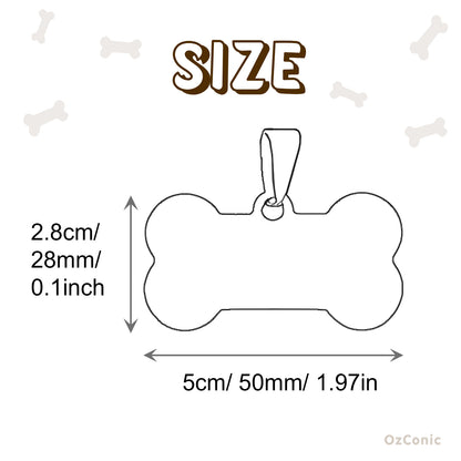Personalized Bone Shape 5cm Pet ID Tag: Laser Engraved Stainless Steel Charm Large Size