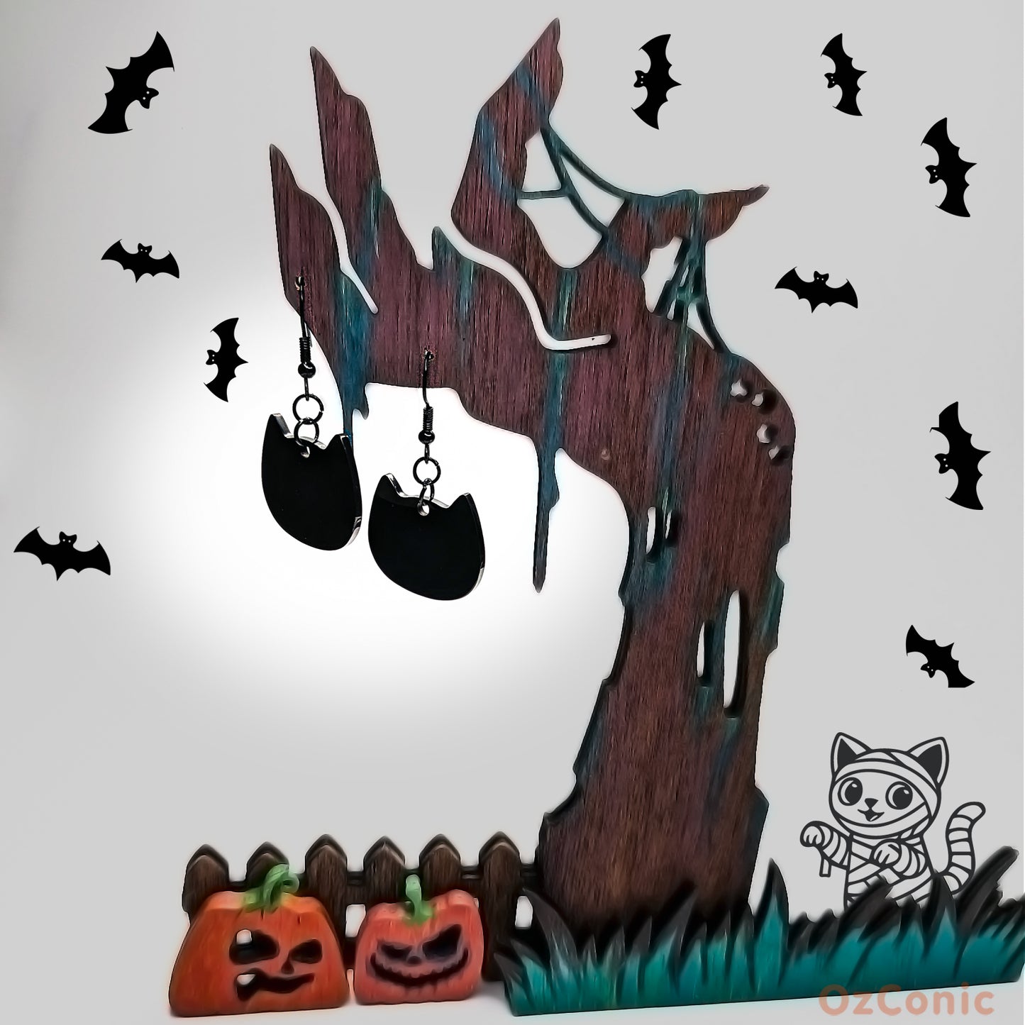 Personalized Cat Faced Black Charm: Engraved Stainless Steel Tag or Earring