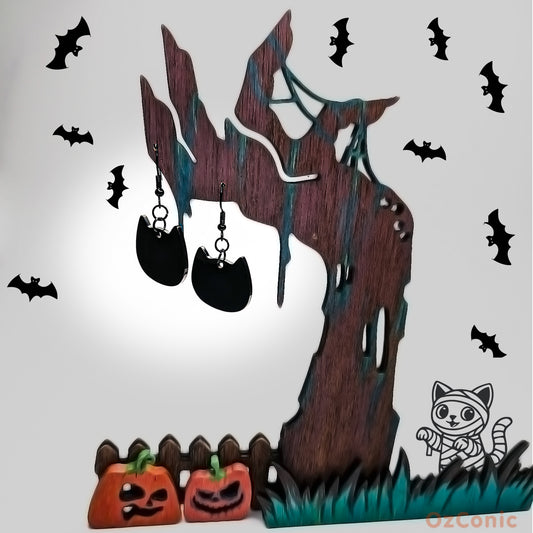 Personalized Cat Faced Black Charm: Engraved Stainless Steel Tag or Earring