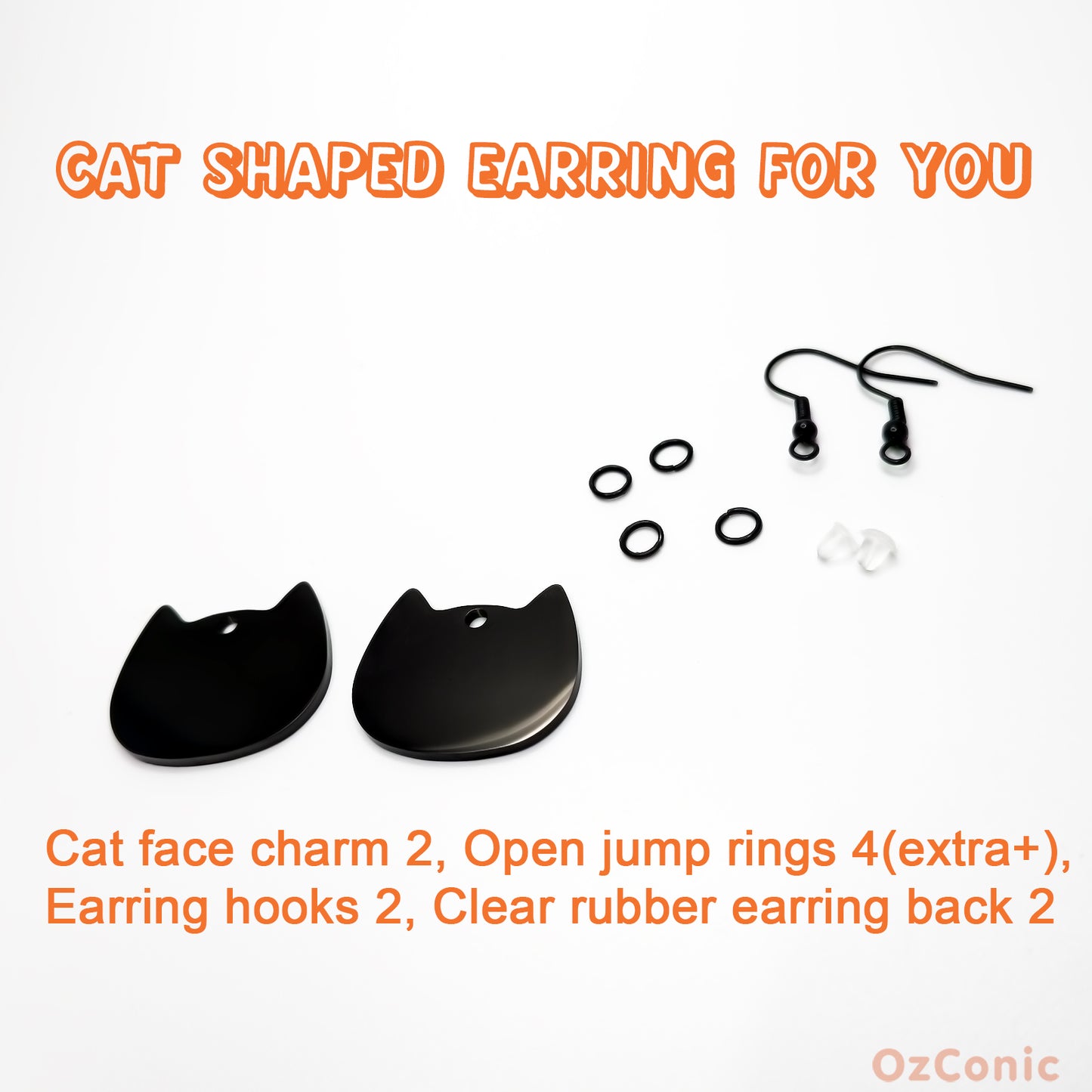 Personalized Cat Faced Black Charm: Engraved Stainless Steel Tag or Earring
