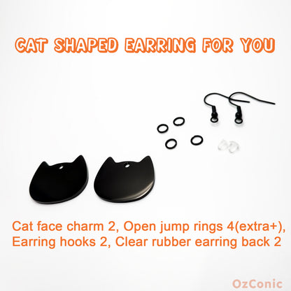 Personalized Cat Faced Black Charm: Engraved Stainless Steel Tag or Earring
