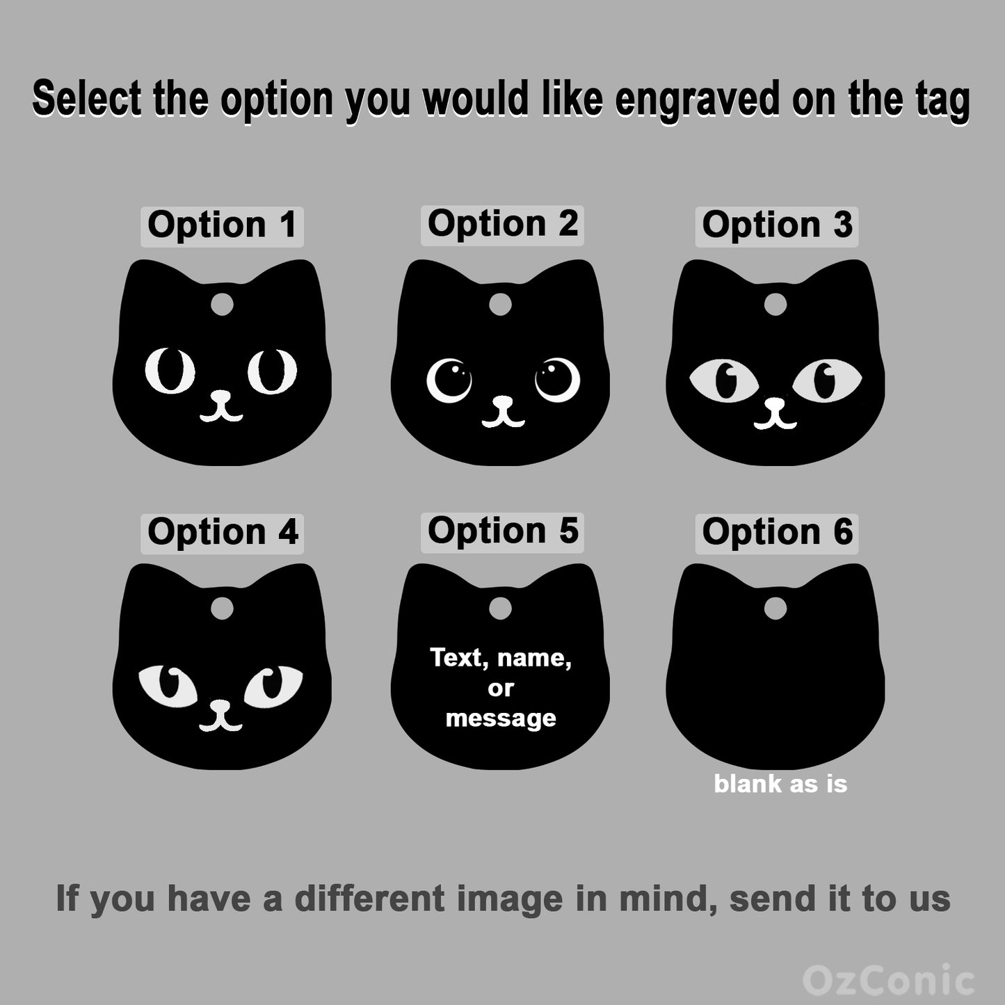 Personalized Cat Faced Black Charm: Engraved Stainless Steel Tag or Earring