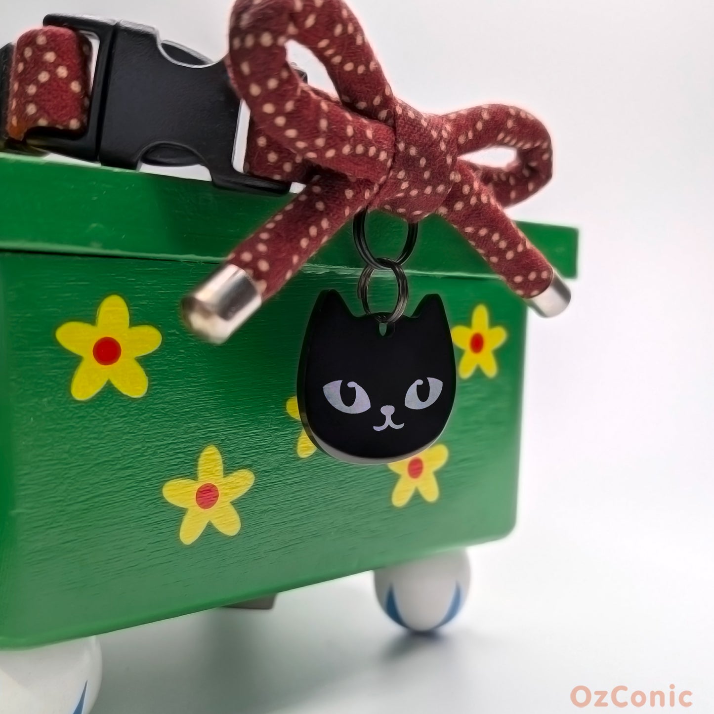 Personalized Cat Faced Black Charm: Engraved Stainless Steel Tag or Earring