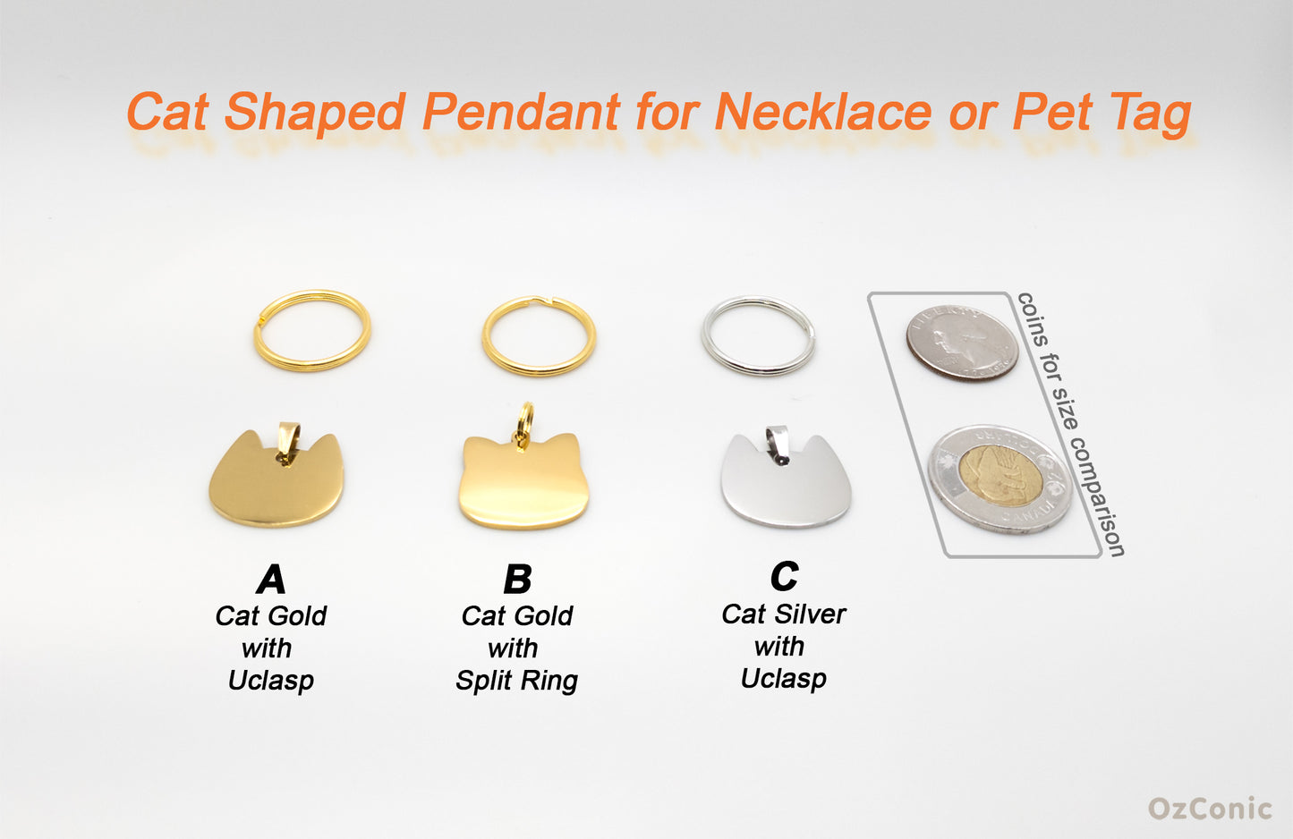 Personalized Cute Cat shaped ID Charm Tag Stainless Steel, 2.5cm Pendant Laser Engraved, Gift, Necklace