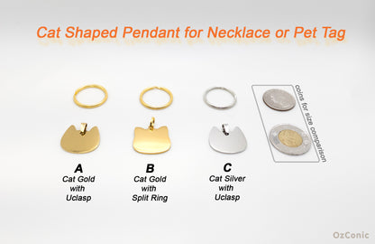 Personalized Cute Cat shaped ID Charm Tag Stainless Steel, 2.5cm Pendant Laser Engraved, Gift, Necklace