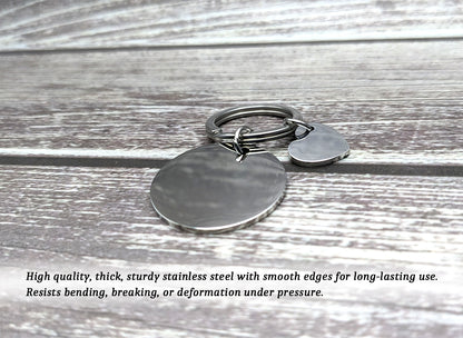 Personalized Heart and Round Keychain: Laser Engraved Stainless Steel Gift