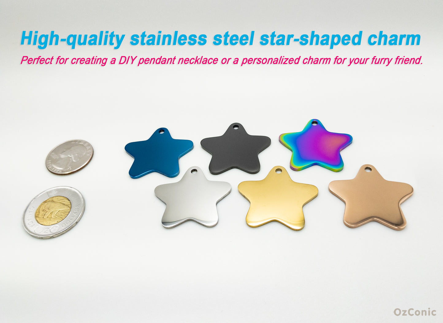 Personalized Star Shaped Pet ID Tag: Laser Engraved Stainless Steel Charm 3.5cm